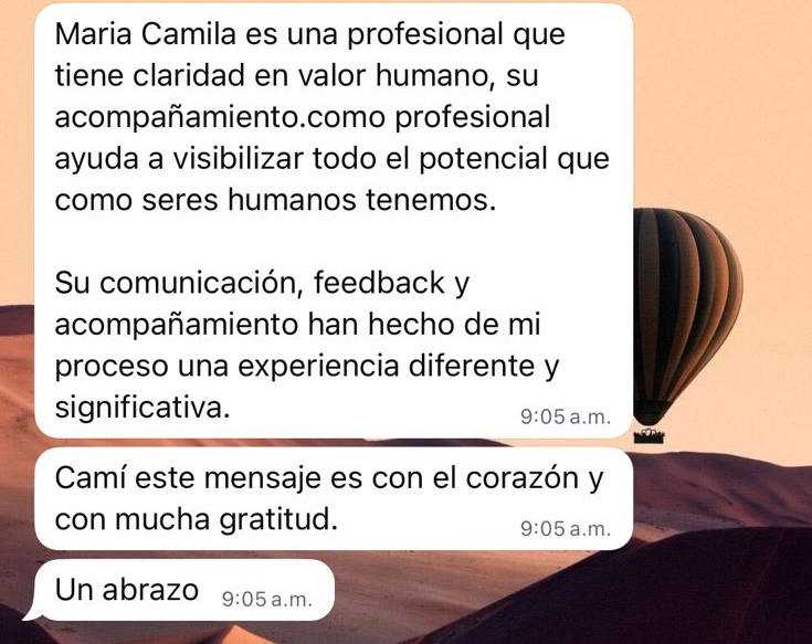 Testimonio de WhatsApp - Agradecimiento por el apoyo profesional