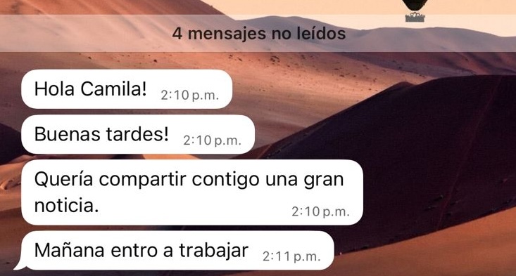 Testimonio de WhatsApp - Cambio positivo en la carrera profesional